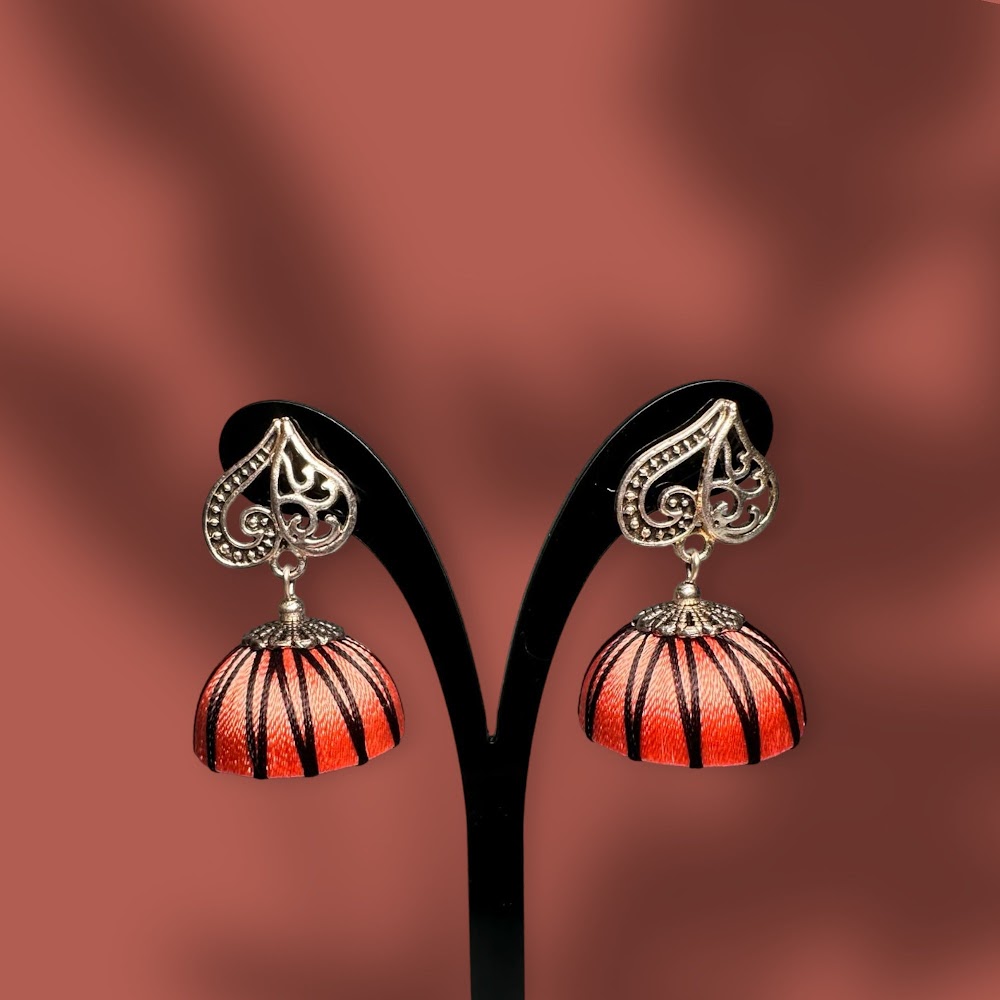 Silk Thread Orange Peach Jhumka