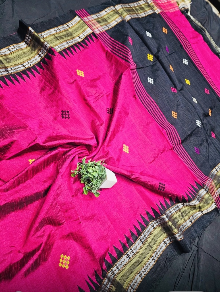  Pure handloom Raw silk saree with Vidarbha temple border