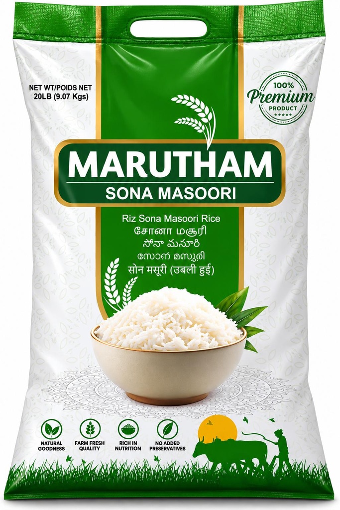 Marutham Sona Masoori Steam Rice – 20 lb
