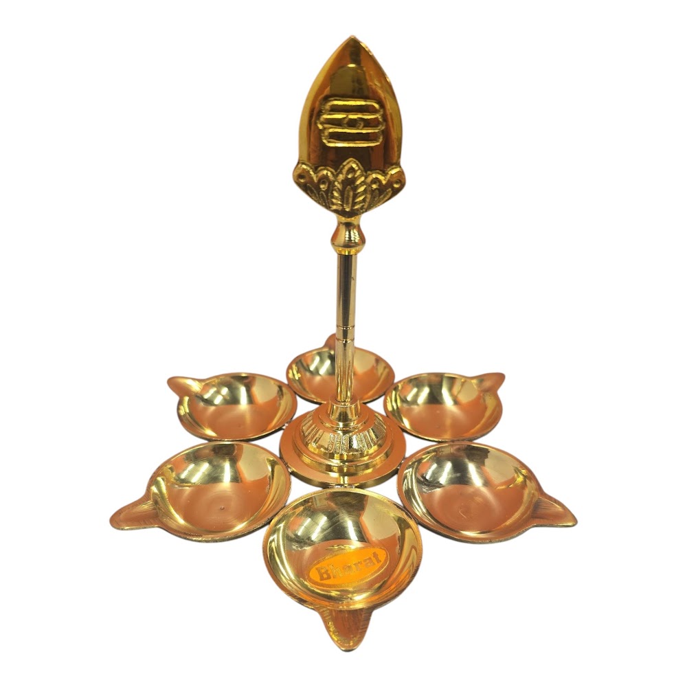 Vel 6 Face Vilaku - 5 Inch (Traditional Brass Pooja Lamp)