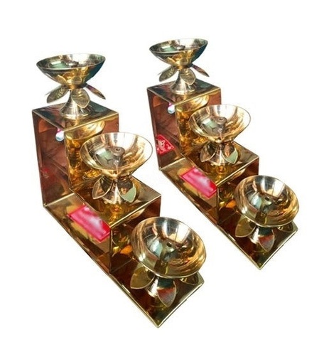 Pure Brass Diya 3 Step Oil Lamp 5.5" | Traditional Idol