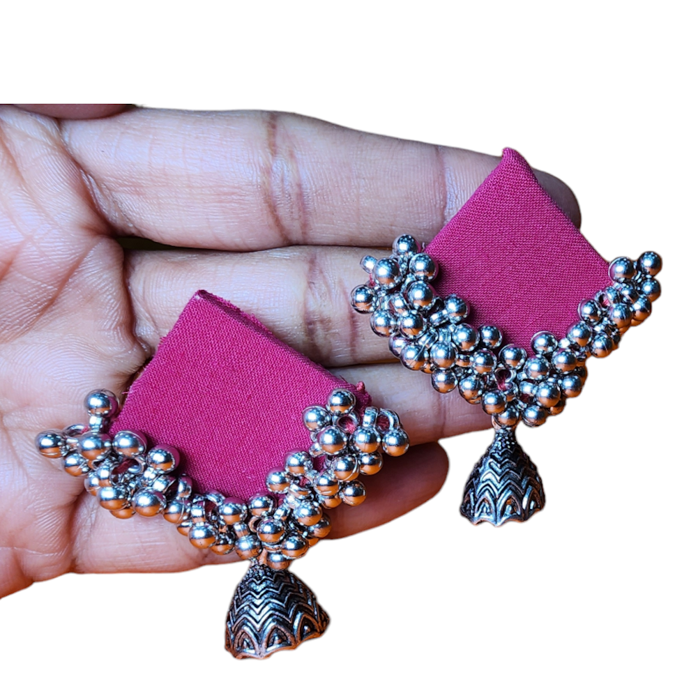 Studs Earrings Fabric Style Red Party wear Jhumka
