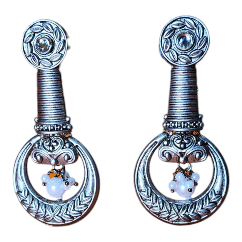Studs Earrings Silver Pearl Oxidized Party wear | Traditional Fashion Jewellery
