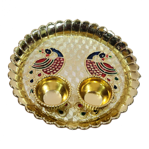 Acrylic Peacock with Meenakari work with Haldi Kumkum cups | Puja & Ritual Essential
