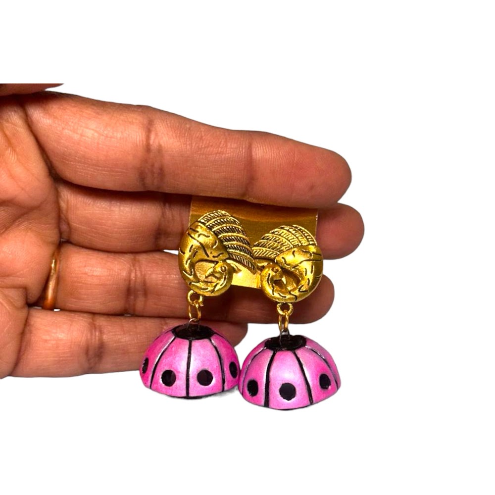 Terracotta Pink Peacock Stud with Jhumka | Traditional Fashion Jewellery