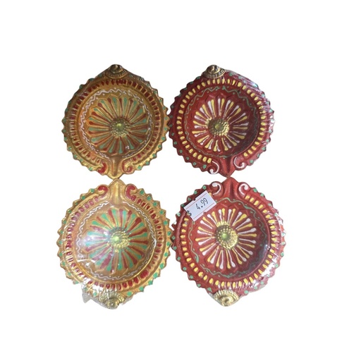 Decorated Clay Agal Vilakku – Set of 4 (Hand-Painted Diyas) | Traditional Idol