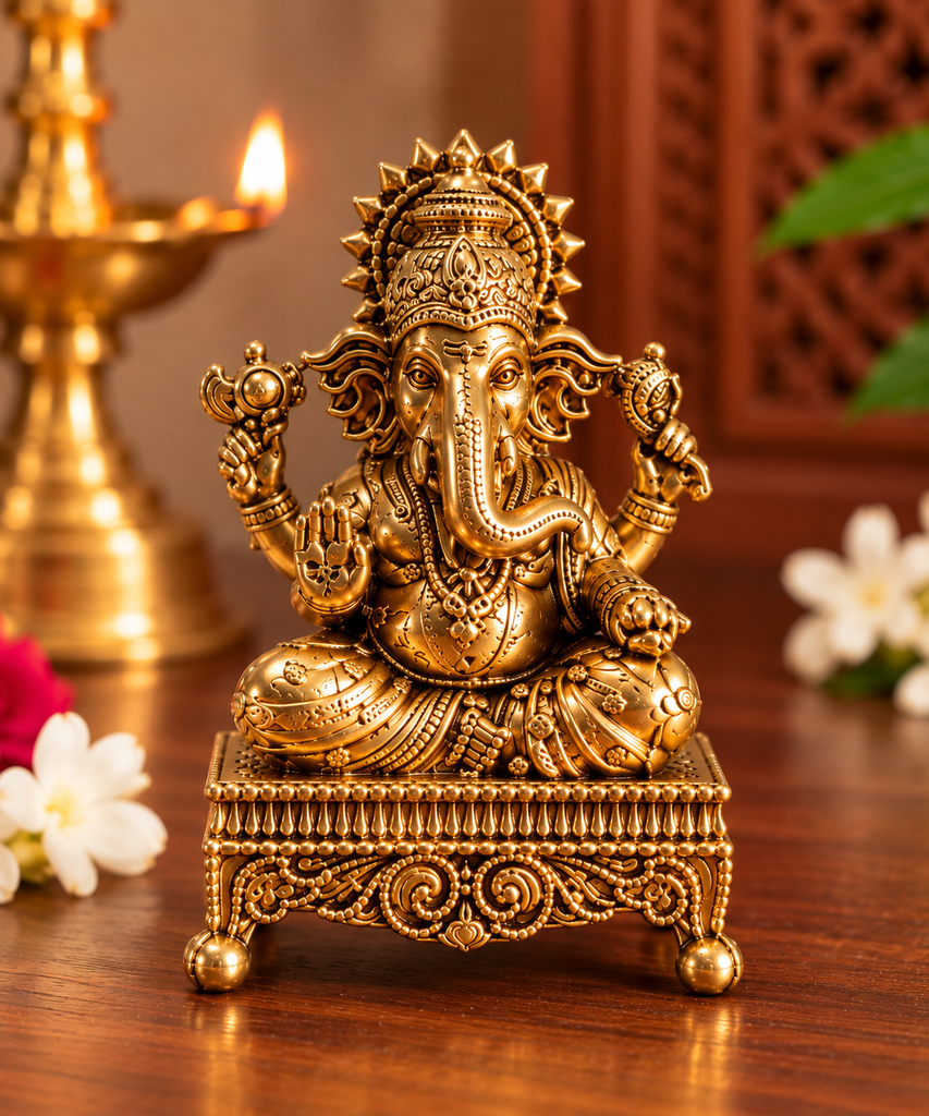 Pure Brass Ganesha Idol | 2-Inch Vinayagar Statue