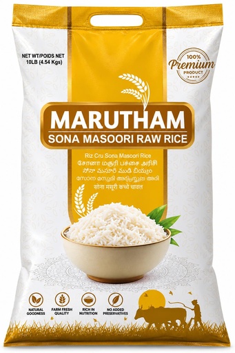 Marutham Sona Masoori Raw Rice – 10 lb | Pachai Arisi