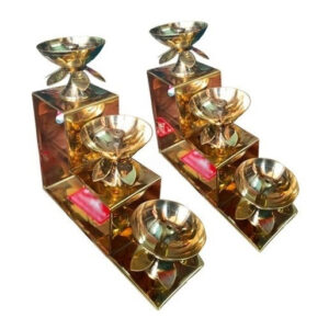 Pure Brass Diya 3 Step Oil Lamp 5.5"