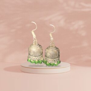Oxidized Green Beads Hook Jhumka / Hanging Jhumka