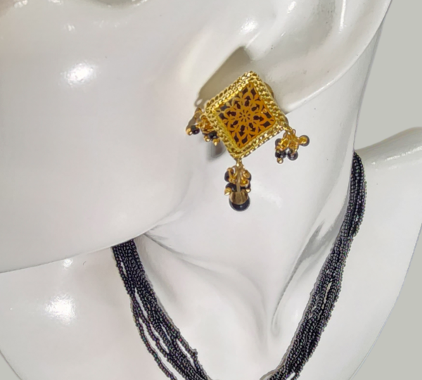 Chain Fancy Black Clustered Pearls gold color Pendant Party wear