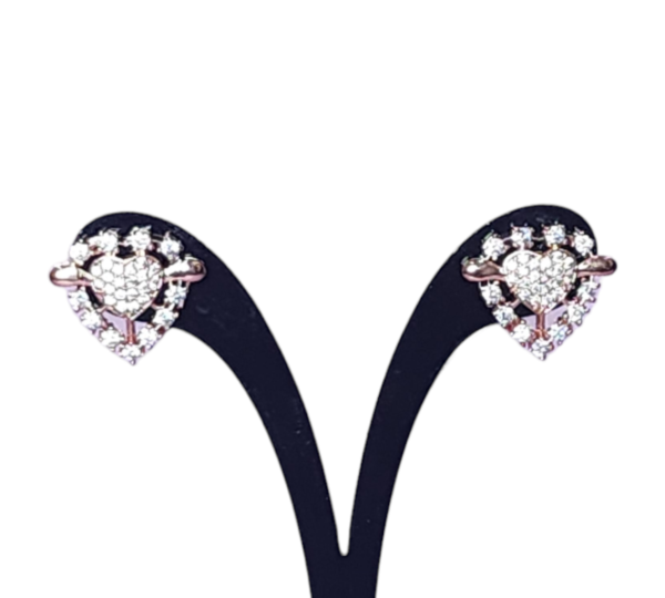 Studs Earrings Rose Rhodium Polish AD Stones Fancy Style