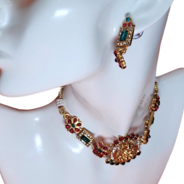 Temple Necklace Set Beautiful Laxmi Pendant Ruby Green High Gold Polish Designer Fancy Style Party wear