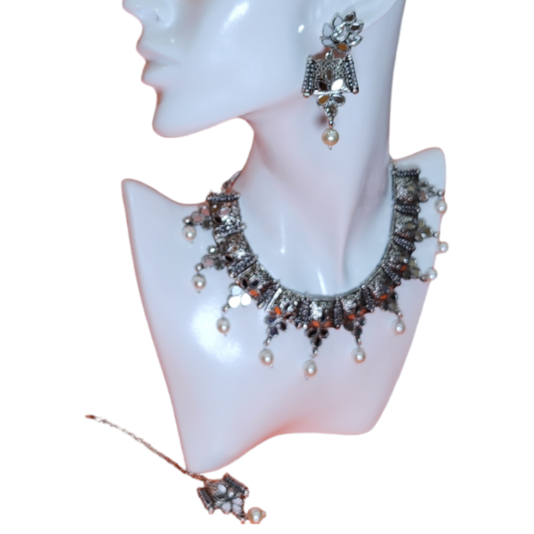 Necklaces Set White Pearl Oxidized Silver Finish Party Wear
