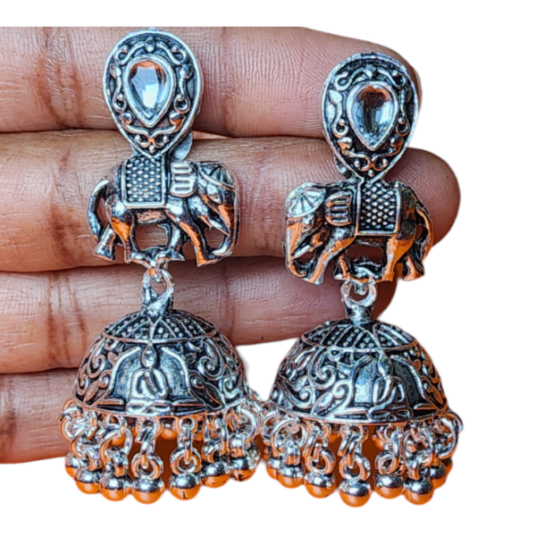 Studs Earrings White Elephant Fancy Style Oxidized Silver  Party wear
