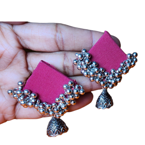 Studs Earrings Fabric Style Red Party wear Jhumka
