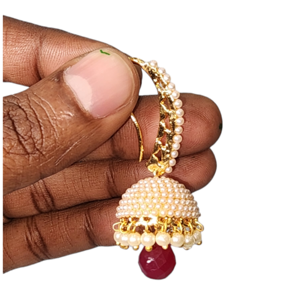 Studs Earrings Pearl Ruby Drop Fancy Style High Gold Party wear Jhumka