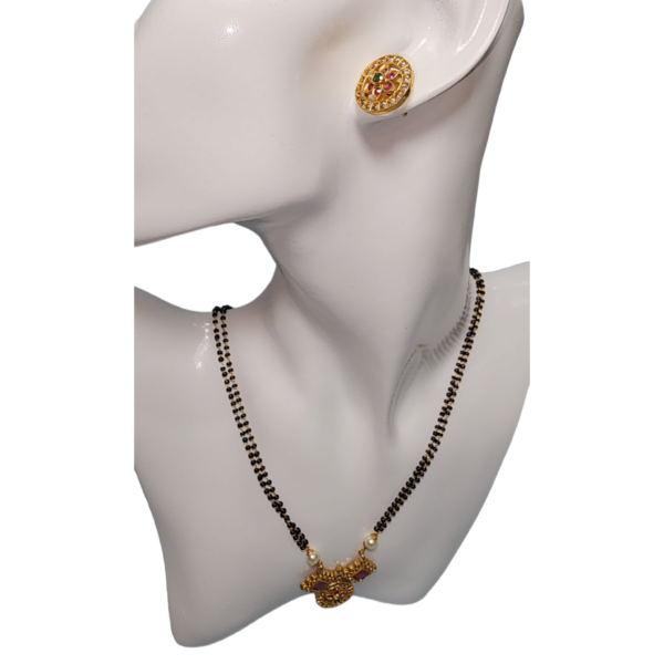 Necklaces Set High Gold Ruby Green Beads Black Color Finish Party Wear - Image 2