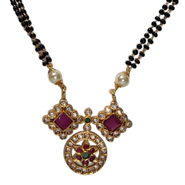 Necklaces Set High Gold Ruby Green Beads Black Color Finish Party Wear - Image 3