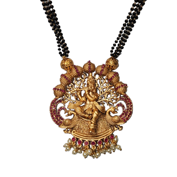 Necklaces Set Krishna Temple Black Beads High Gold Finish Party Wear - Image 3