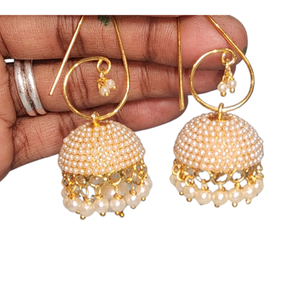 Studs Earrings Red Pearl Drop High Gold Fancy Style White Party wear Jhumka