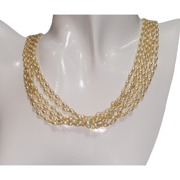 White Pearl Cluster Fancy Style Long Chain Party Wear High Gold Polish