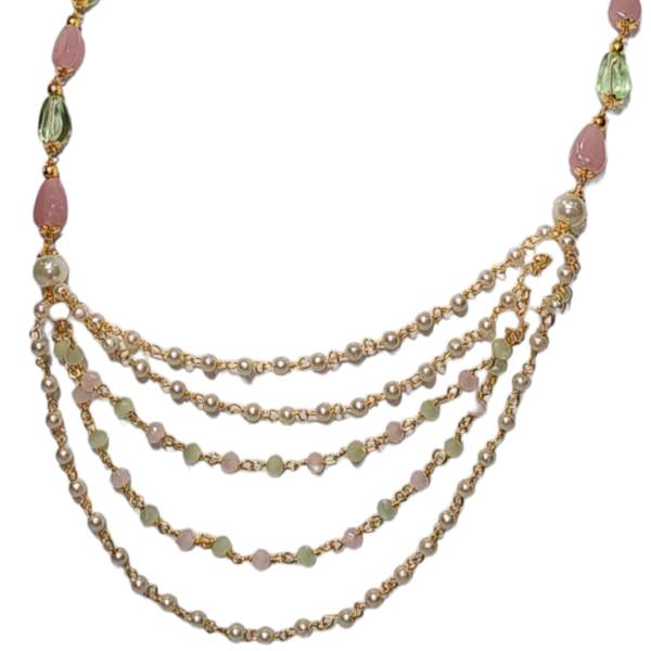 Mint Green Pink Pearl Cluster Fancy Style Short Chain Party Wear High Gold Polish