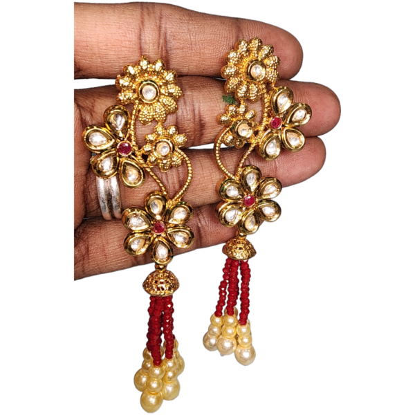 Studs Earrings Cluster Red White Pearl Drop High Gold Fancy Style Party wear Jhumka