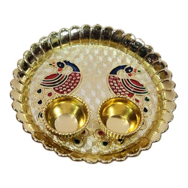 Acrylic Peacock with Meenakari work with Haldi Kumkum cups