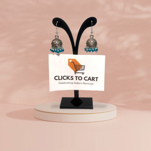 Oxidized Blue Beads Hook Jhumka / Hanging Jhumka