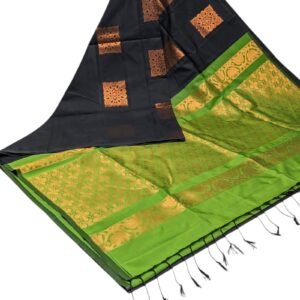 Elegant Black and Parrot Green Silk Saree