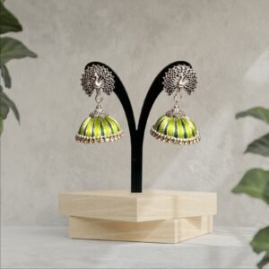 Silk Thread Light Green Peacock with White Stones Jhumka
