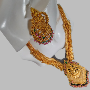 Necklaces Set Designer Style Matte Gold Finish Lakshmi Pendant Earrings Long wear