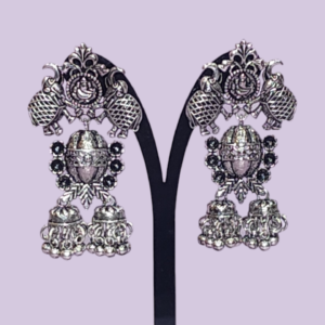 Studs Earrings Ganesh Idol Antique Style Oxidized Silver Jimikki
