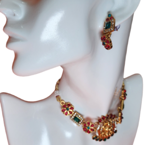 Temple Necklace Set Beautiful Laxmi Pendant Ruby Green High Gold Polish Designer Fancy Style Party wear