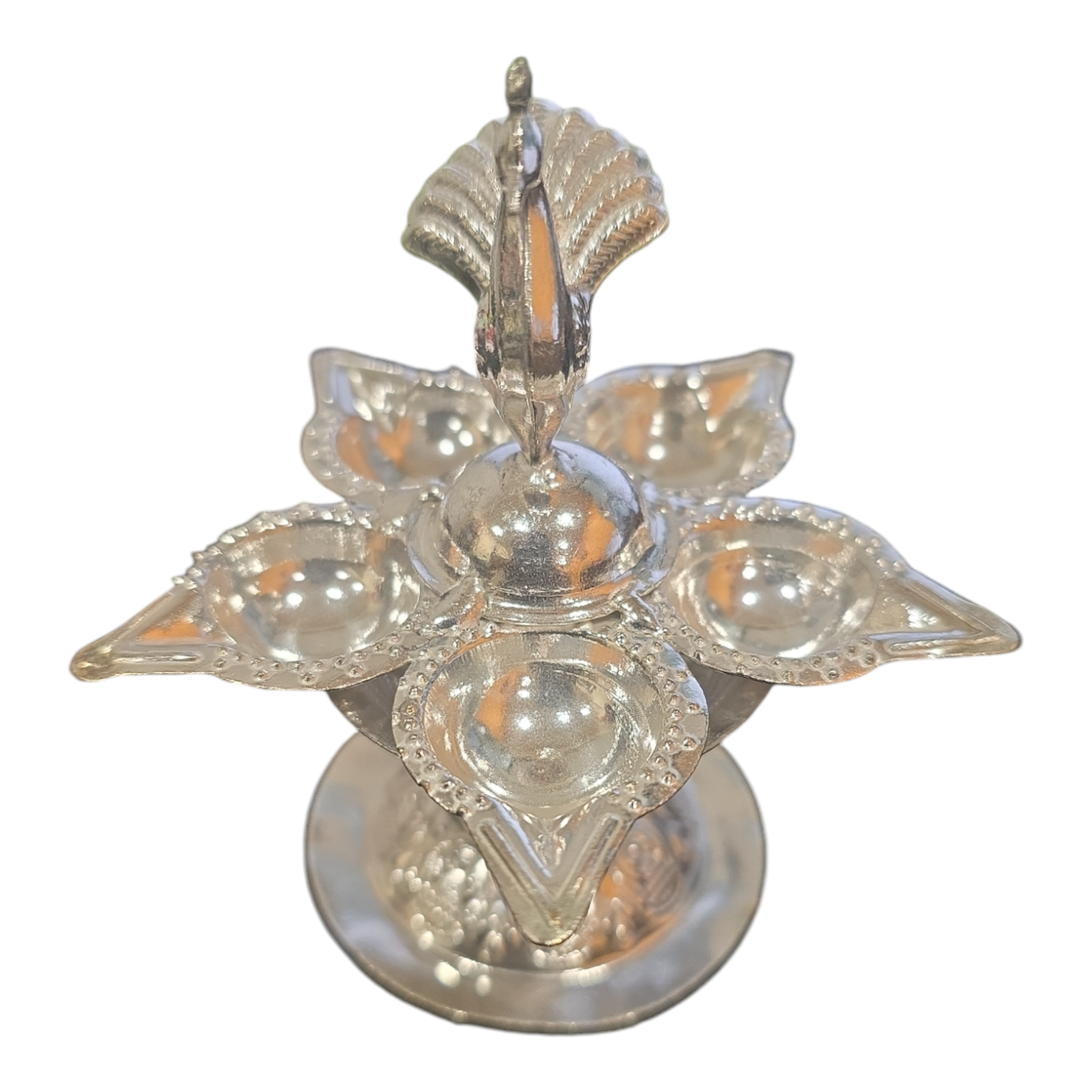 Peacock Diya, German Silver, 4 inch, 1 each - Image 2